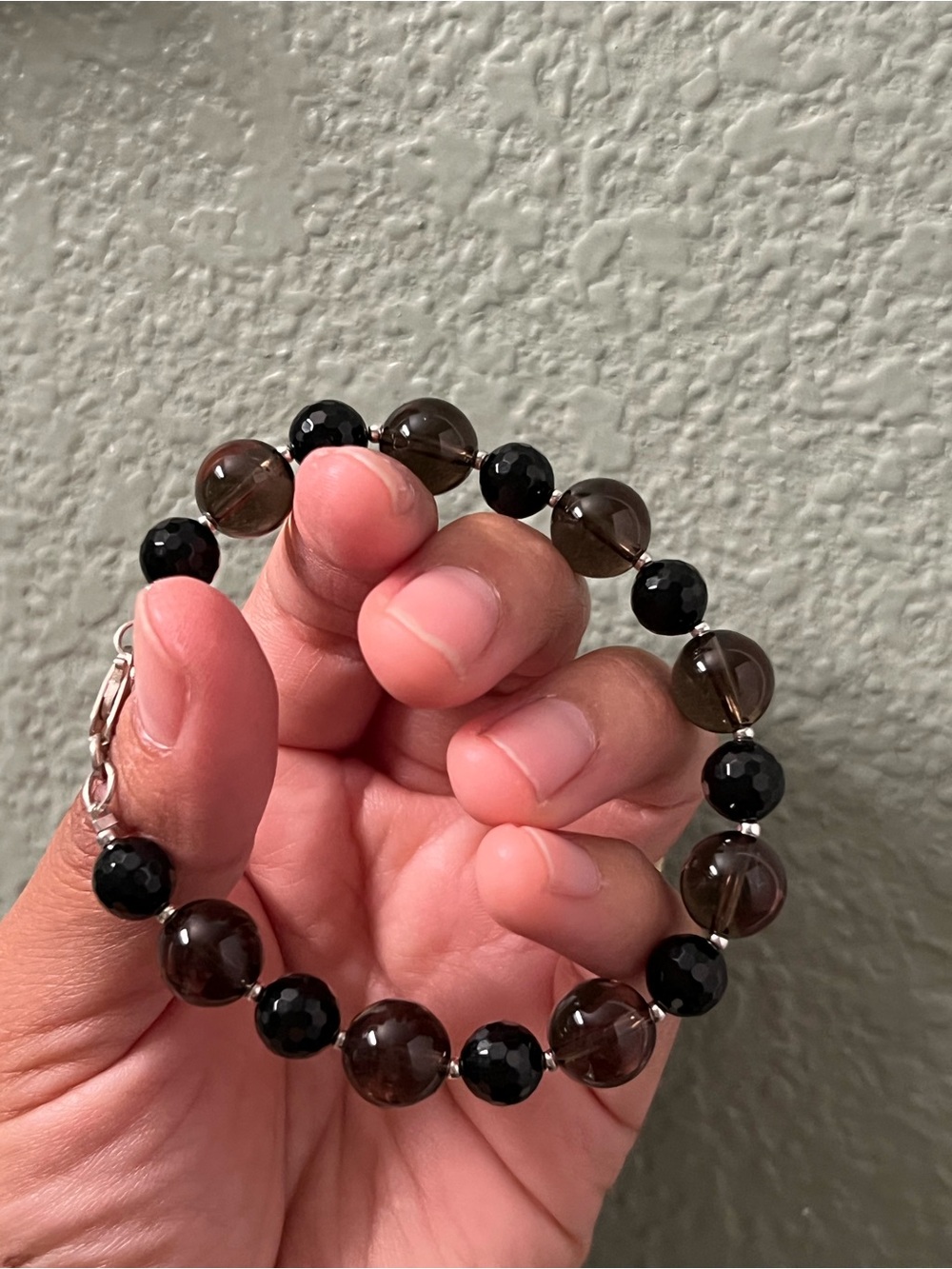 Smoky Quartz and black onyx 925 bracelet